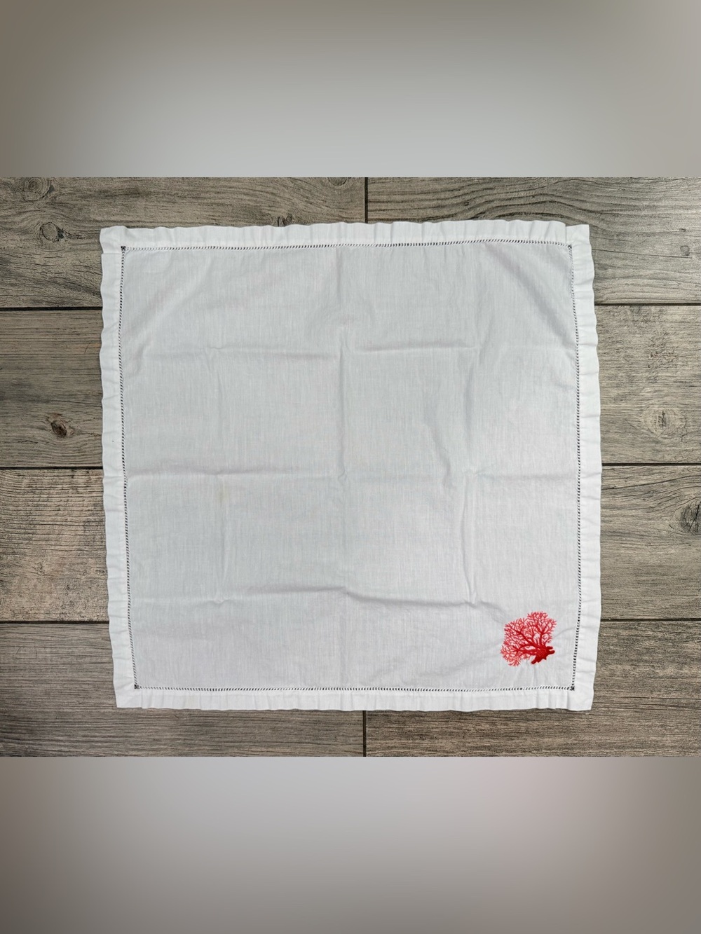 Embroidered Coral Cloth Napkins (Set of 12)